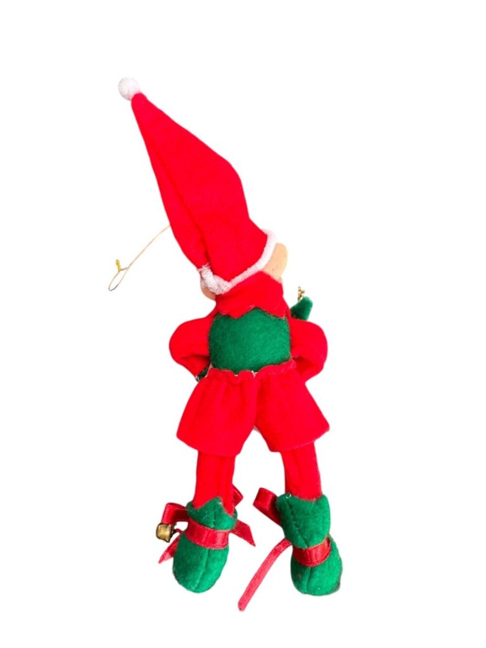 Vintage Knee Hugger Elf Ornament Red Green Jingle Bells Merry Christmas 6" - Picture 5 of 6